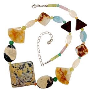 Signed Jay King DTR Sterling Silver Mixed Gemstone Statement Necklace Artisanal